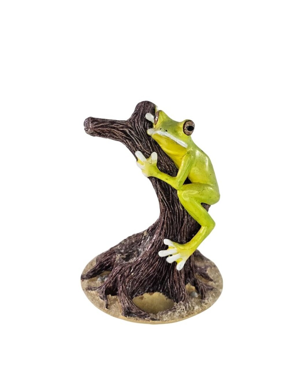 Green Frog Figurine On Tree Stump Resin Decor Statue Air Plant Holder Display